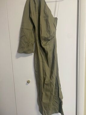 Zara One-Shoulder Olive Dress